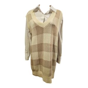 Abercrombie & Fitch Beige Checkered Sweater Dress Oversized